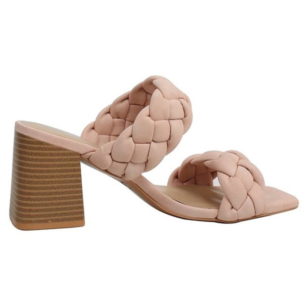 Women Pink Braided Block Heel Sandals Square Toe Slide Dress Heels Soda Size 8.5